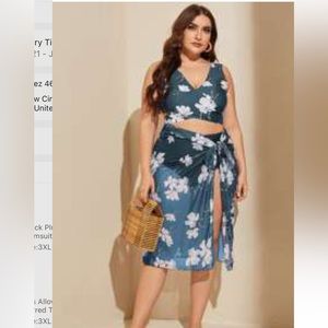 shein plus three piece bikini with cover up skirt